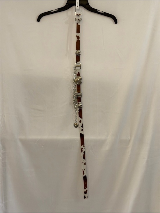Haute Hippie Accessories - Haute Hippie Brown and White Leather Chain Belt with Silver Hearts